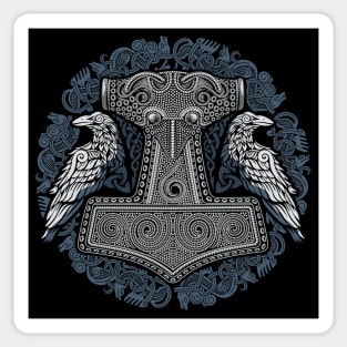 Thors Raven Hammer Norse Viking Mjolnir Pagan Knotwork Ravens Sticker